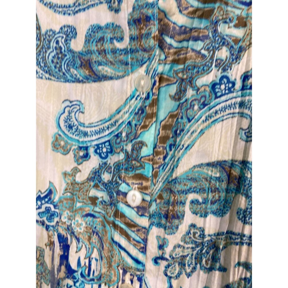 Chicos 2 Womens Paisley Button Up Top Size Large Crinkle Western Boho Blue Artsy - Picture 9 of 15